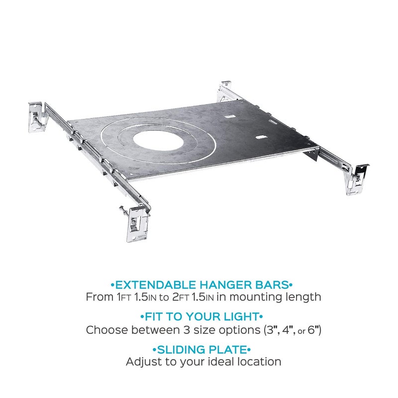 Luxrite New Construction Mounting Plate, 3-4-6 Inch LED Recessed Lighting Kits, Extendable Hanger Bars, ETL Listed - Shallow Recessed Light Housing (6 Pack) - Image 2